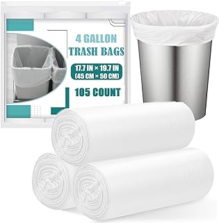 Small Trash Bags 4 Gallon - 105 Count 4 Gallon Trash Bag, Unscented Small Garbage Bags Bathroom Trash Bags, White 4 Gal Sm...