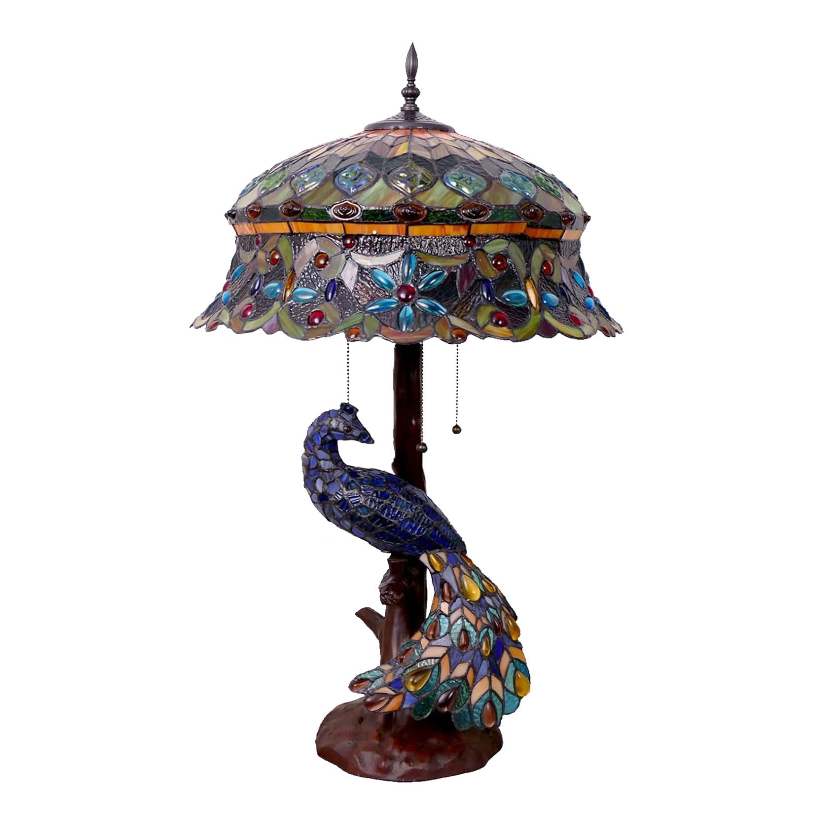 Lampada da tavolo a forma di pavone, paralume in vetro colorato da 45 cm, altezza 79 cm, lampada da comodino con 5 luci, per camera da letto e soggiorno