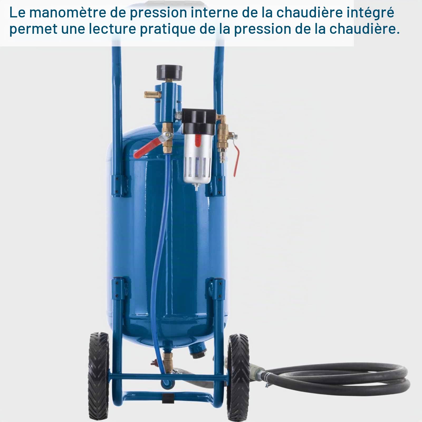 Scheppach Sableuse mobile SBT-20 avec tuyau de 2,5 m - Consommation d'air : 250 l/min - Pression de fonctionnement : 4-8 bar - Volume : 20 l - Jet 13 l - Ø 0,1-0,63 mm