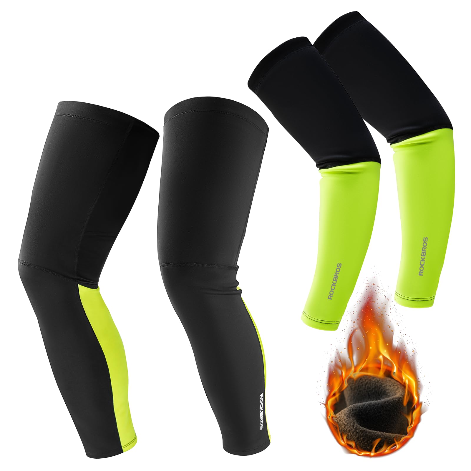 ROCKBROS Mangas del Brazo y Perneras Térmicas Invierno, Calentadores de Ciclismo Antideslizante a Prueba de Viento para Bicicleta Running Ejercicio Deportes, Unisex Adulto