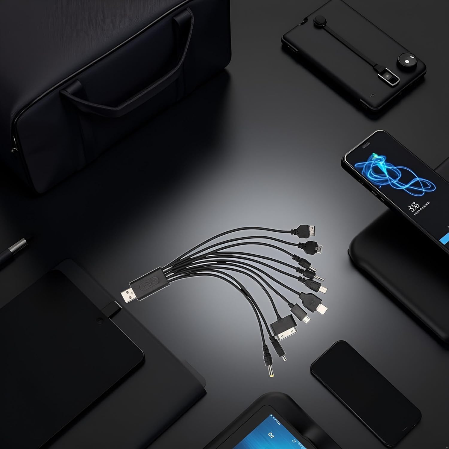 Cavo USB universale 10 in 1, 3 pezzi, nero, cavo di ricarica universale per telefoni cellulari, auricolari Blutooth, cavo adattatore per altoparlanti, cavo dati da 20 cm, cavi e