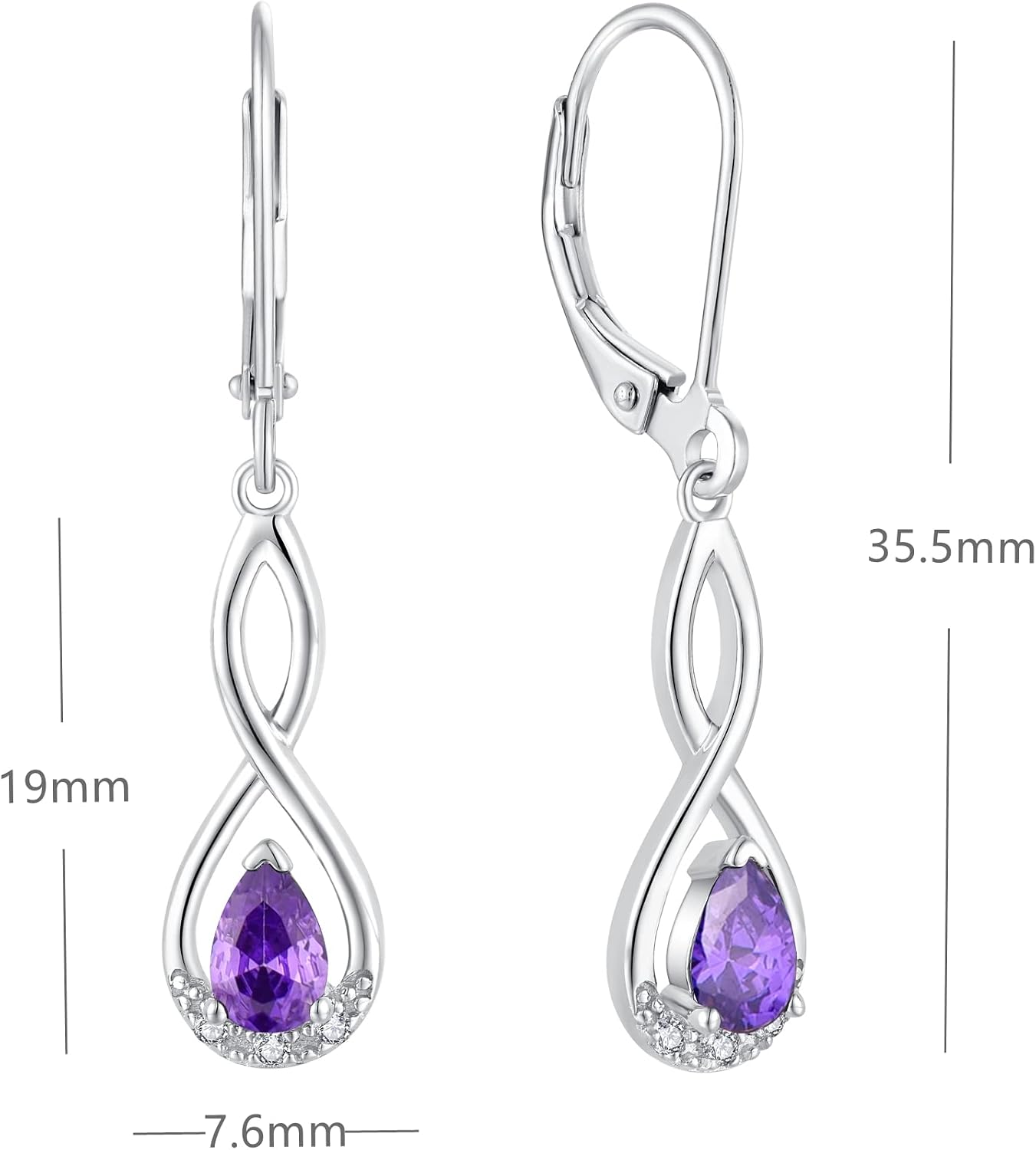 JO WISDOM Women Earrings,925 Sterling Silver Infinity Leverback Dangle Earrings with Pear Shape Cut 5A Cubic Zirconia
