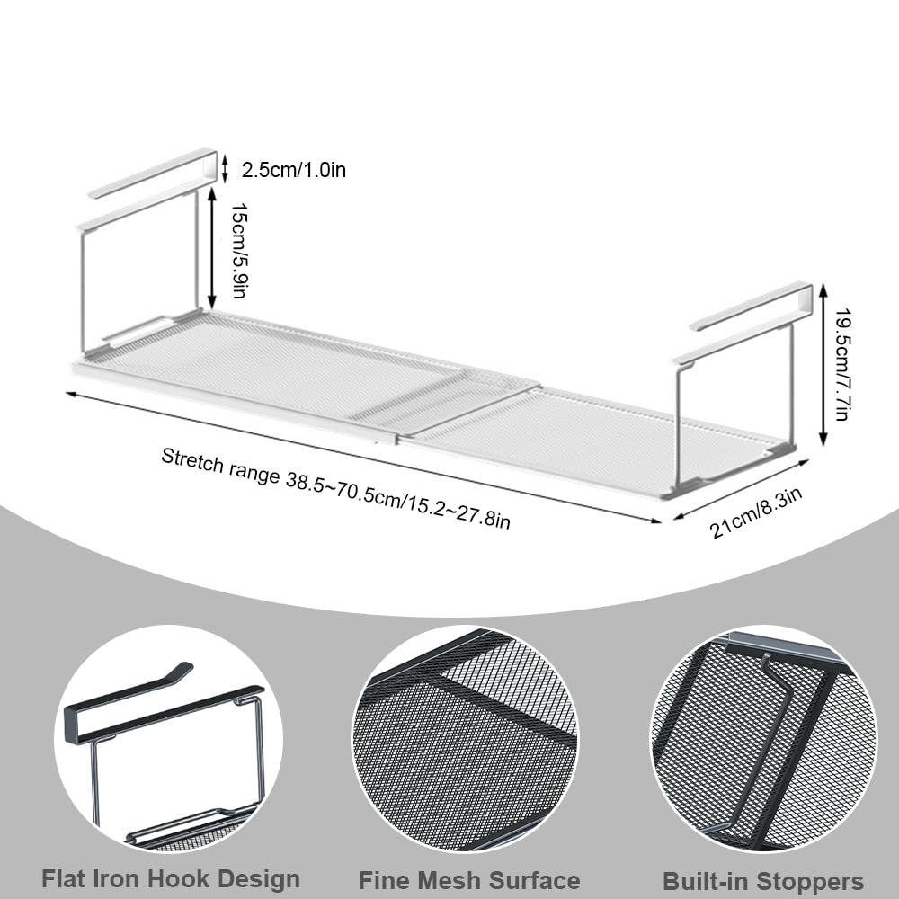NUODWELL Panier de rangement extensible sous étagère, organiseur réglable en maille métallique pour cuisine (blanc)