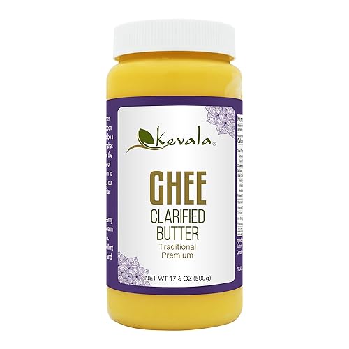 Kevala Mantequilla clarificada Ghee - Alimentada con pasto, sin gluten, sin lactosa para untar, sin caseína, sin sal, sin OMG, 17.6 onzas