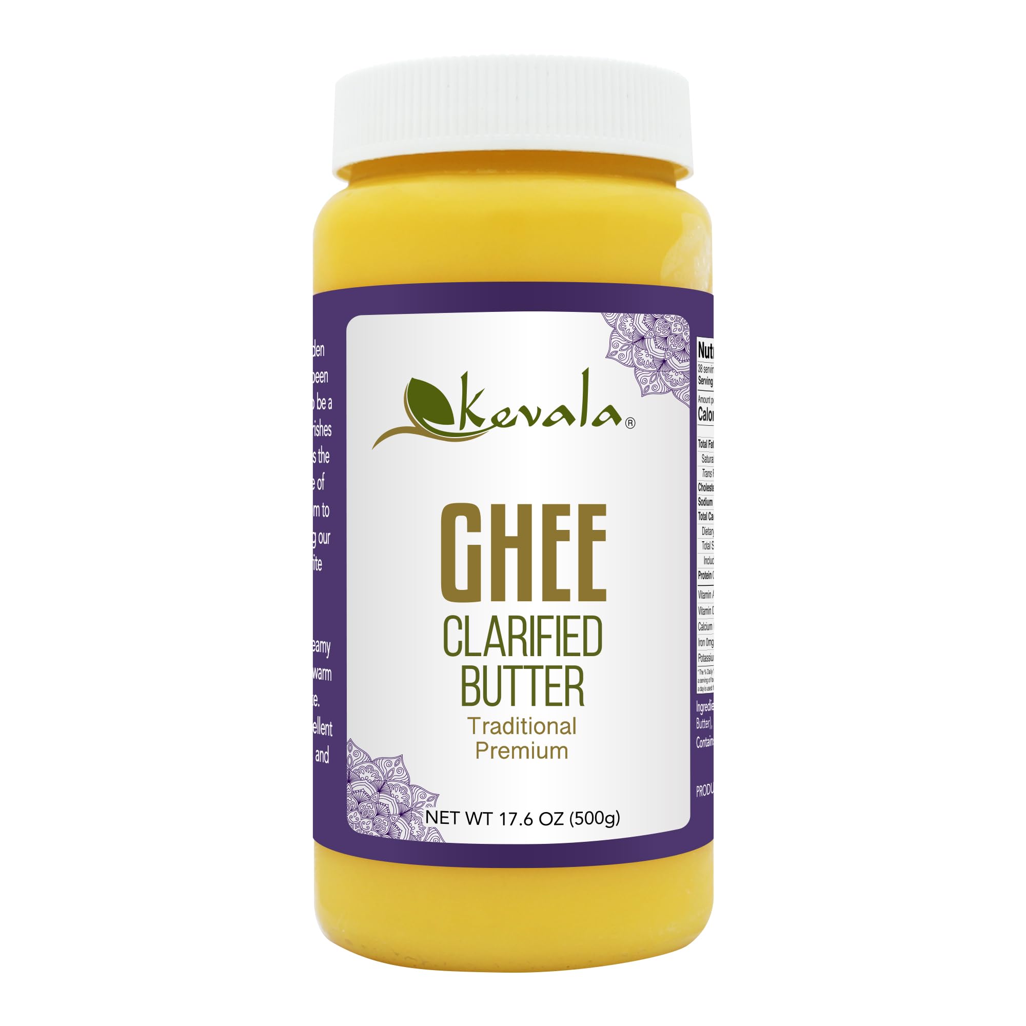 Kevala Ghee Clarified Butter - Made with Grass Fed Cow's Milk, Casein-Free and Lactose-Free Substitute to Regular Butter, Perfect for Bulletproof Coffee, Great for Keto and Low-Carb Diets, 17.6 oz