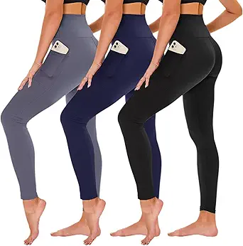 TNNZEET 3 Pack Leggings for Women - Black Tummy Control High Waisted Soft Yoga Pants for Workout Gym Running with Pockets