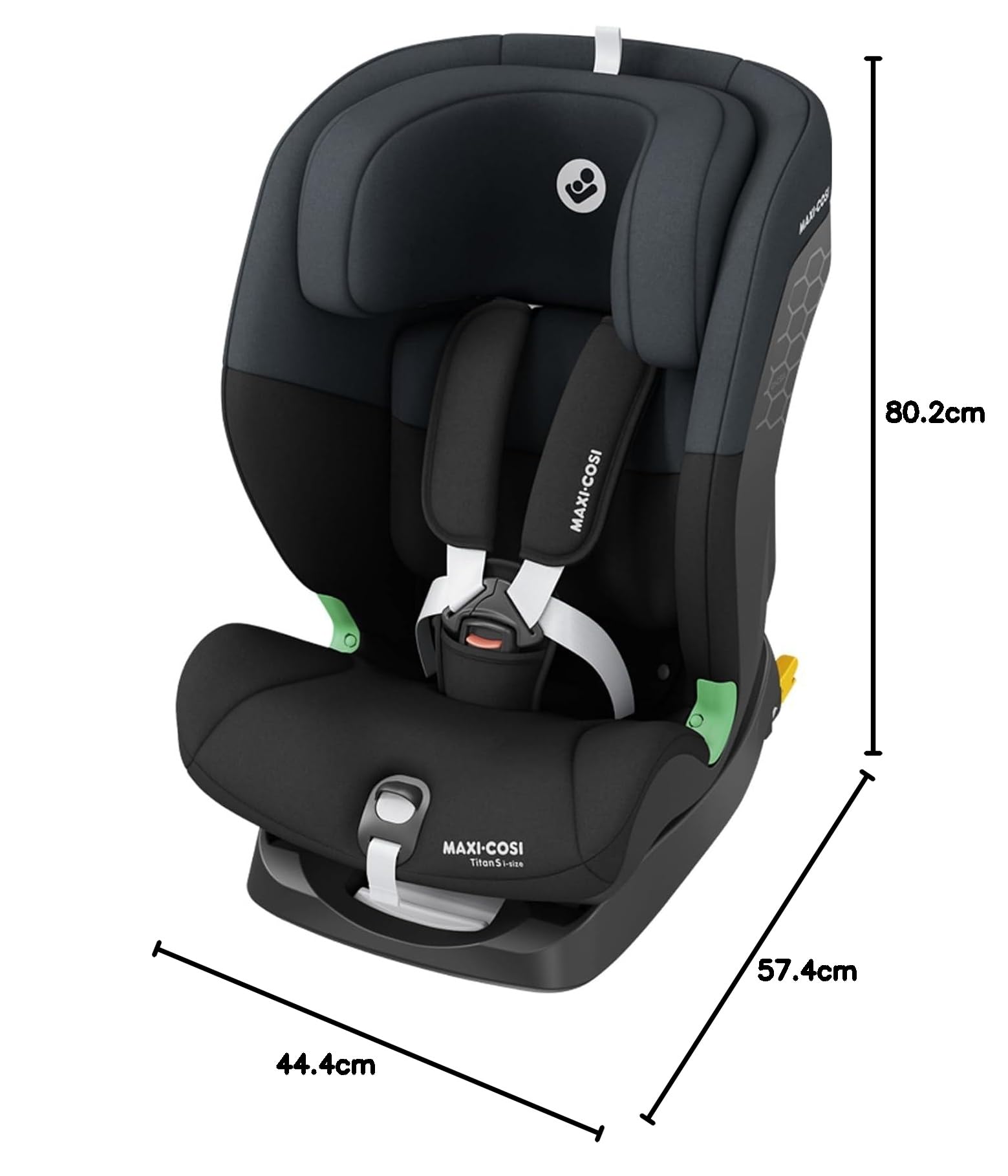 Maxi-Cosi Titan S i-Size, Mitwachsender Kindersitz, 15Monate–12Jahre (76–150cm), ISOFIX Kindersitz Auto, 5 Sitzpositionen, 13 Kopfstützenstufen, G-CELL-Schutz, 5-Punkt-Sicherheitsgurt, Tonal Black