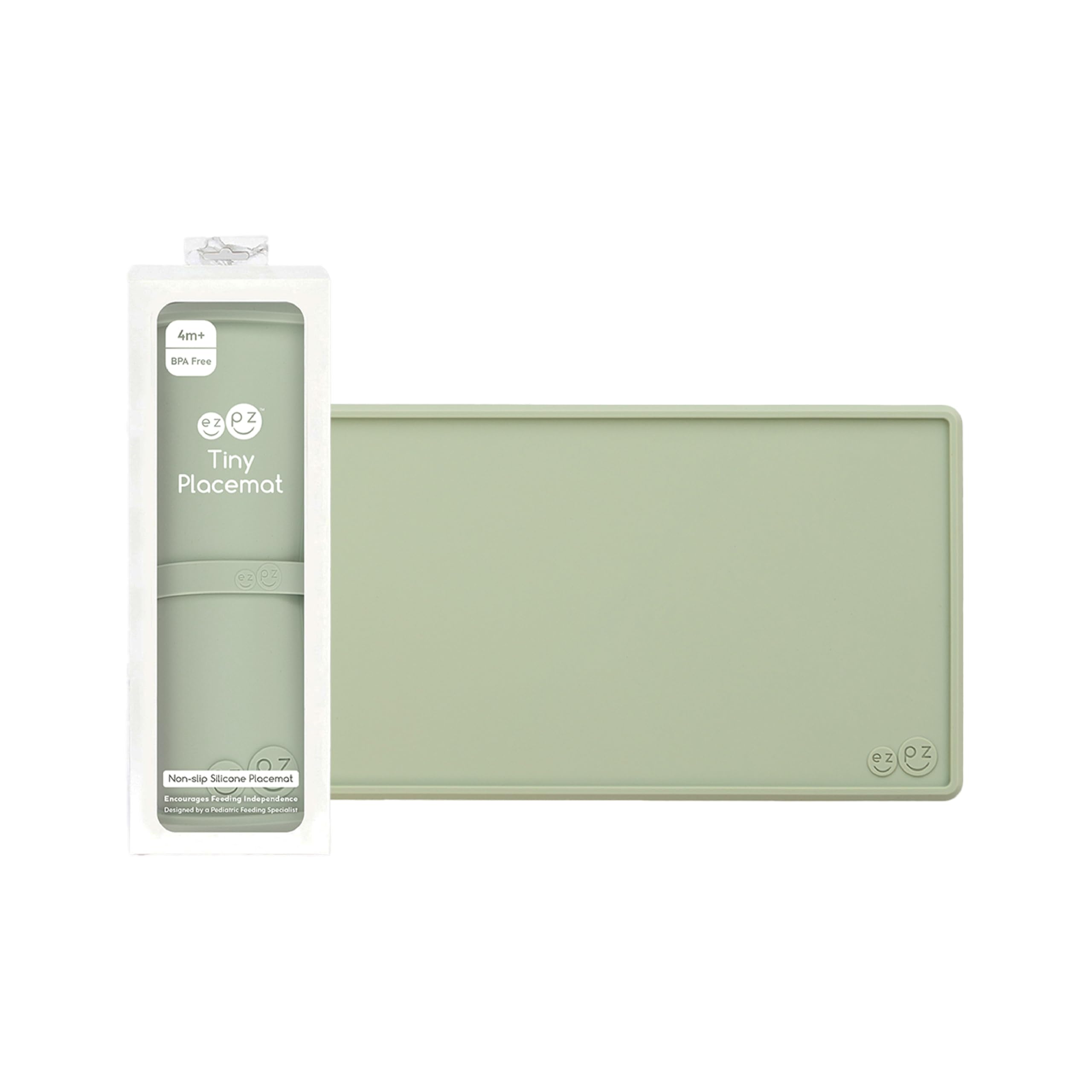ezpz Tiny Placemat (Sage) - 6 Months+ - Non-Slip, 100% Silicone Placemat for Infants and Toddlers - Fits on Most Highchair Trays - Rolls-Up - Baby Led
