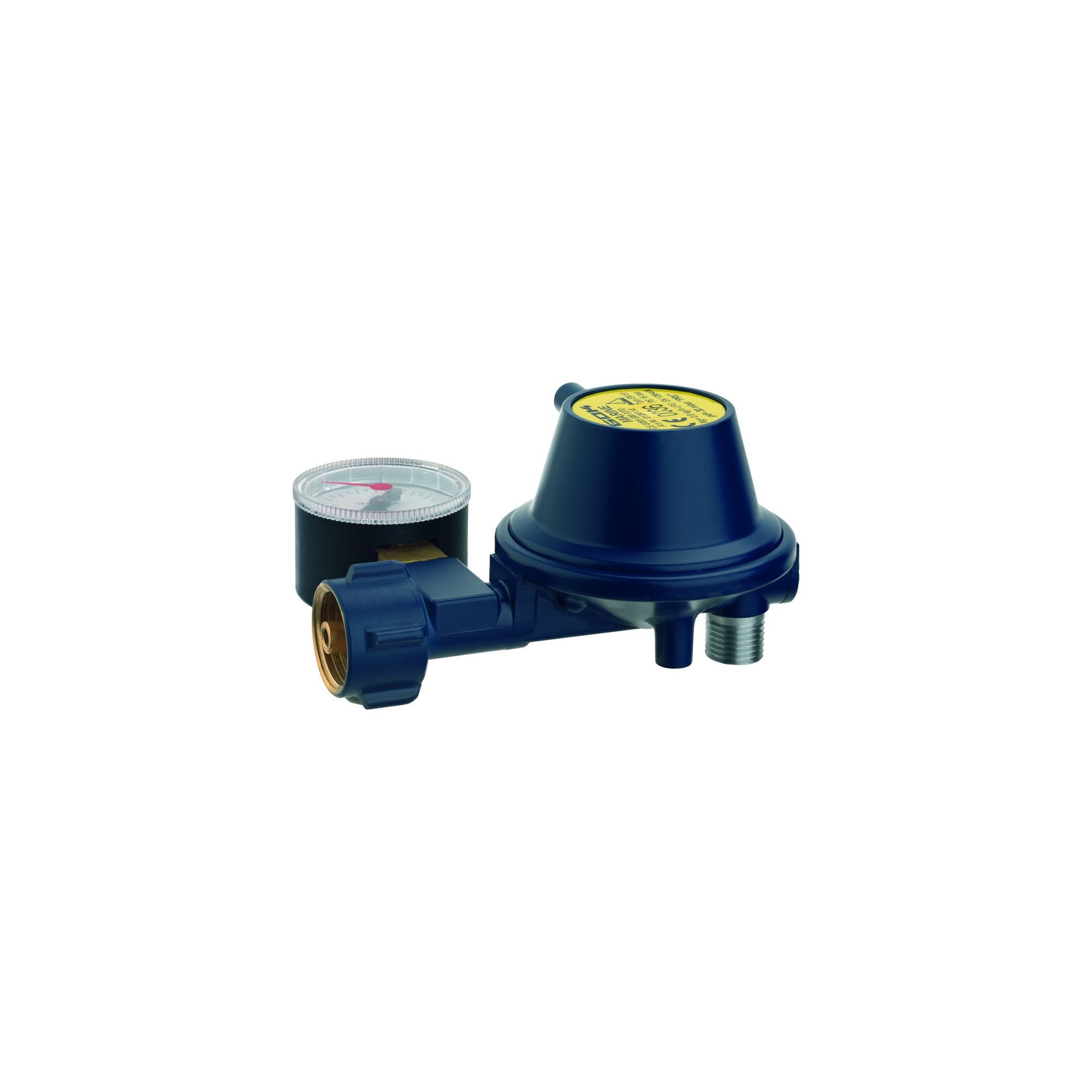 GOK 30 mbar Pressure Regulator with Manometer for LPG Installations, EN61 Low Pressure, 1.5 kg/h Flow Rate, 8 mm Smooth Tube, CE Type Tested, 6-Year Replacement Recommendation