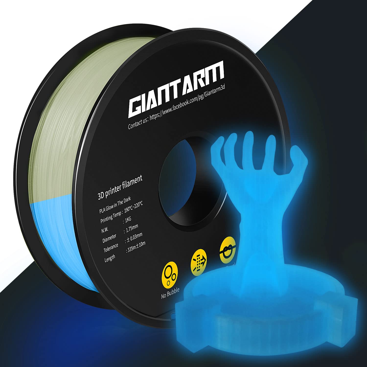 Filamento PLA GIANTARM 1,75 mm PLA Fluorescente Blu Luminoso, Glow In The Dark Materiali di Stampa 3D 1kg Spool