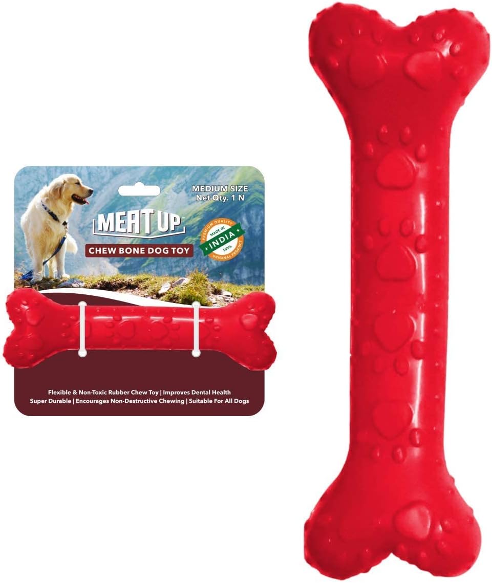 Meat Up Non-Toxic Rubber Dog Chew Bone Toy, Puppy/Dog Teething Toy (Medium) - 5 inches