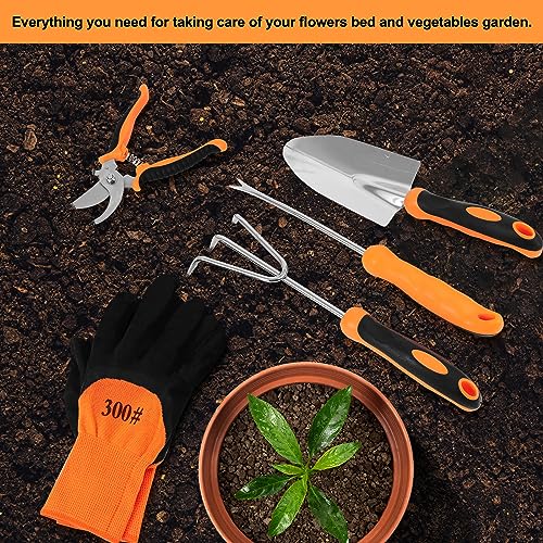 Whonline Gardening Tools Set of 9,Gardening Gifts, Complete Garden Tool Kit,Comes with Non-Slip Rubber Grip Storage Tote Bag