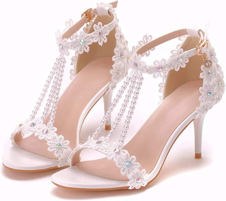 Amazon.co.uk White Lace Bride Sandals