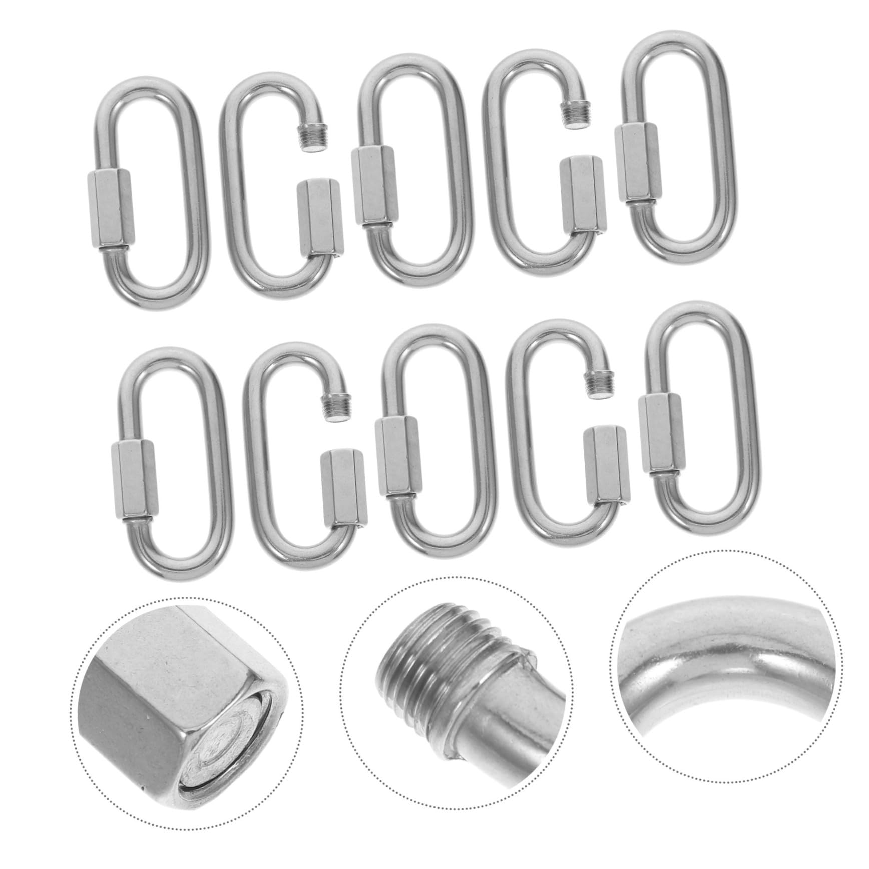 10 piezas Conectores de Cadena Rápida de Acero Inoxidable Mosquetones Pesados Forma D Enlace Seguro para Cuerda Cable y Correa Resistentes y Duraderos para Reparación y Montaje