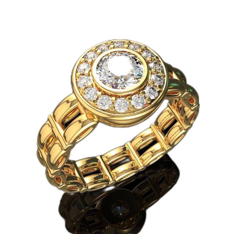 Htayekog Gold Zirconia Ring 14K Gold Plated Halo Engagement Rings Premium Cubic Zirconia Promise Eternity Ring for Women Wedding Bands Party Statement Cocktails Classic Jewelry 6-10?10?