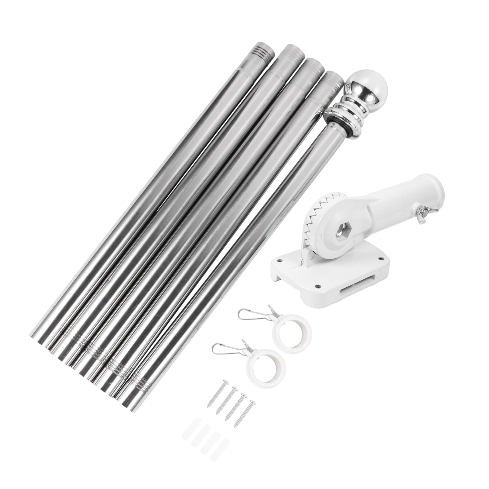 YARNOW 1 Ensemble 1. 8 Mètres Mât de Drapeau avec Kit de Support de Mât de Drapeau Mât de Drapeau avec Support Mural Mât de Drapeau Tournant pour Drapeau Jardin Yard Camion Bateau