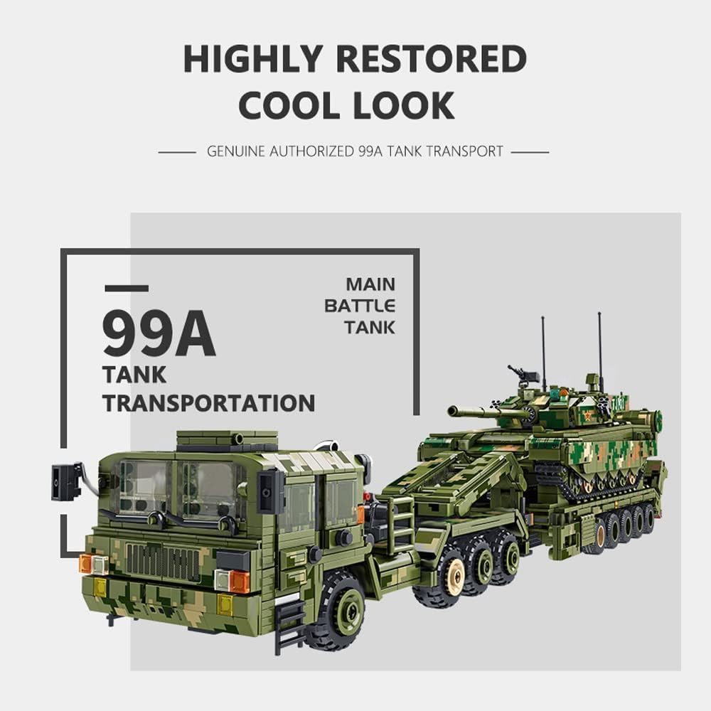 KeKeDuo Technik Panzer Bausteine, 2784 Klemmbausteine Militär 99A Panzertransporter Modellbausatz Konstruktionsspielzeug Kompatibel mit Andere Marken