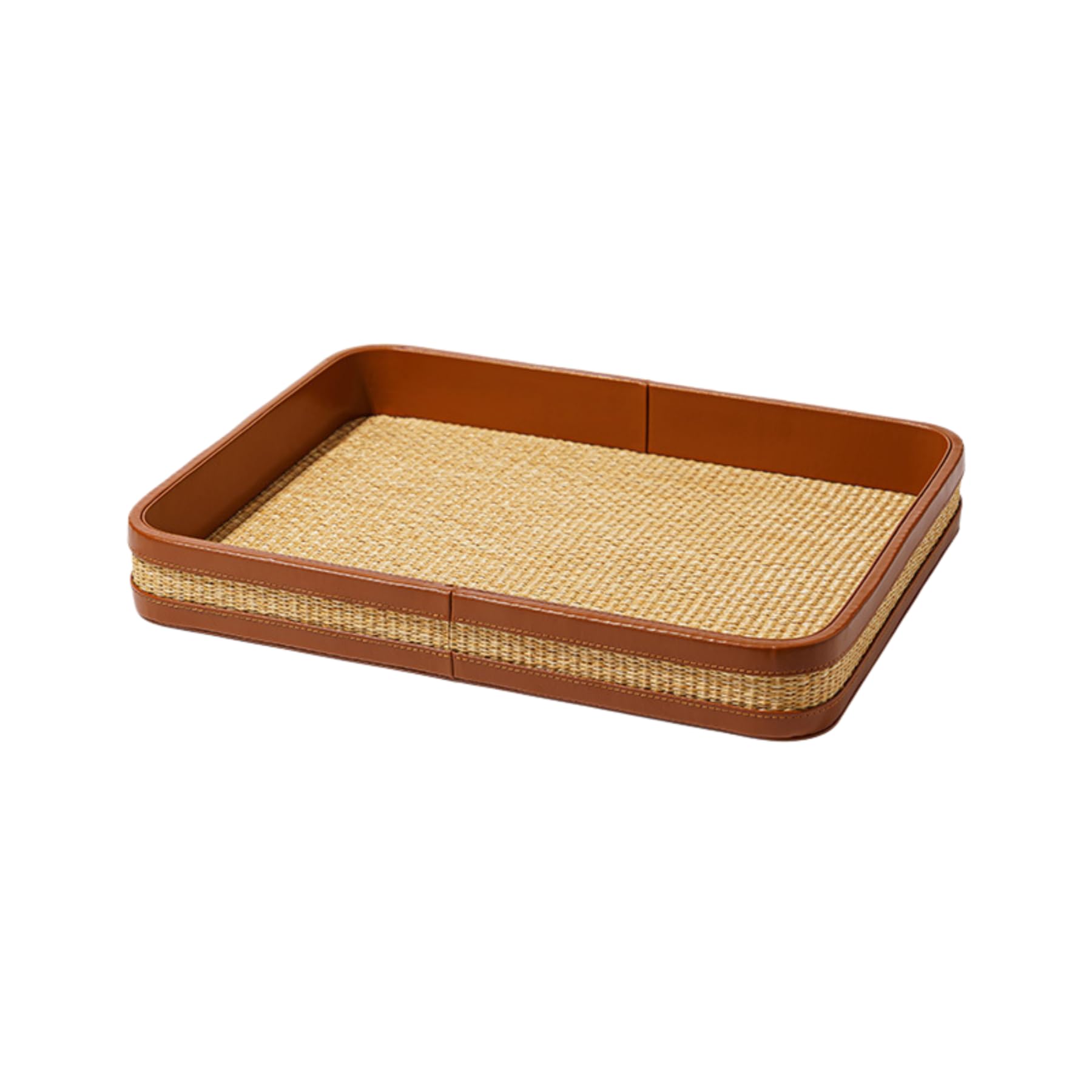 Set di organizer da scrivania e copri scatola per fazzoletti in rattan intrecciato a mano di alta qualità.