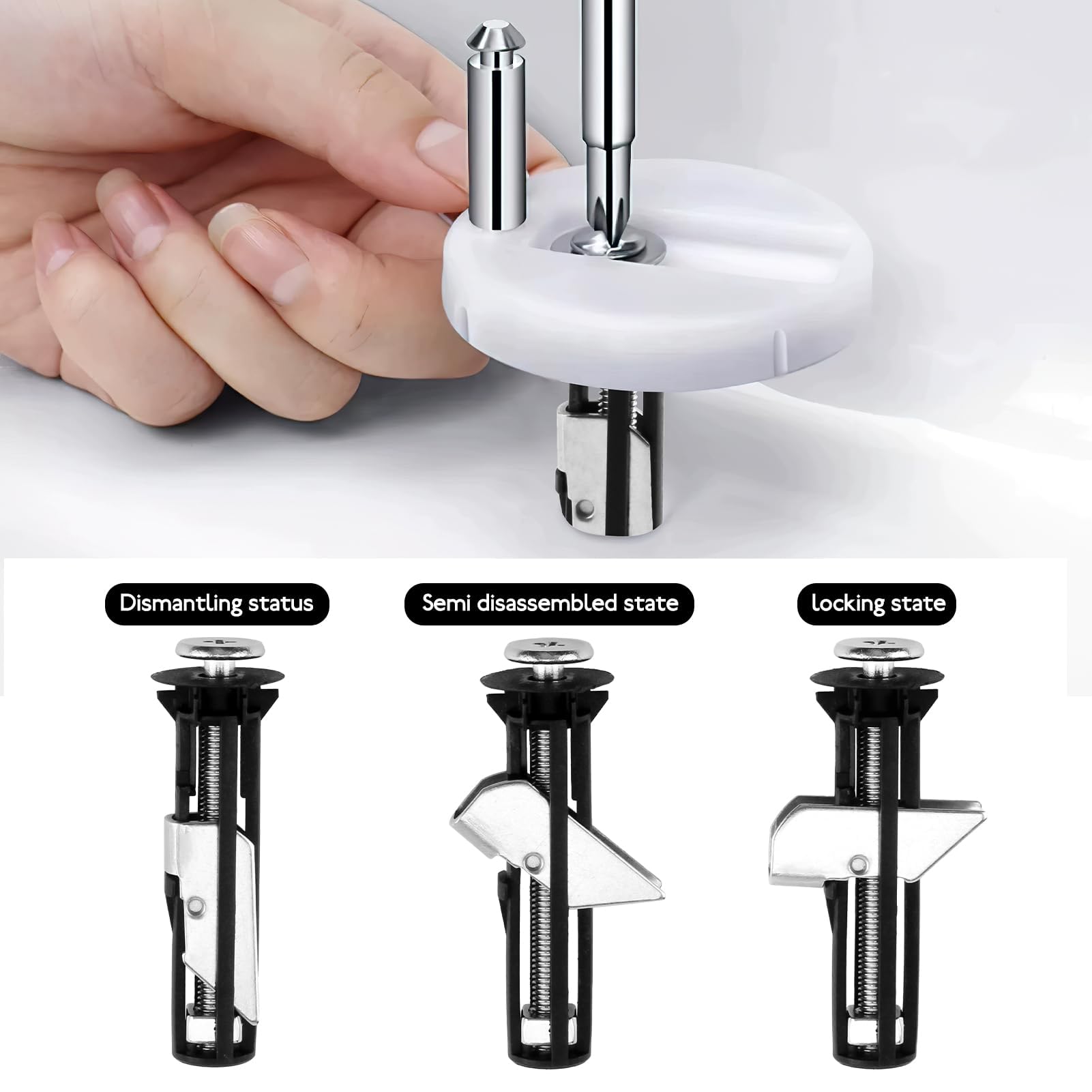 Toilet Seat Fittings 4 Pack,55mm Stainless Steel Heavy Duty Top Fixing Bolts Kit with Washers,Universal WC Hinge Screws for Blind Holes,Quick Release Rust Proof Replacement Fastener for Easy Install - Image 3