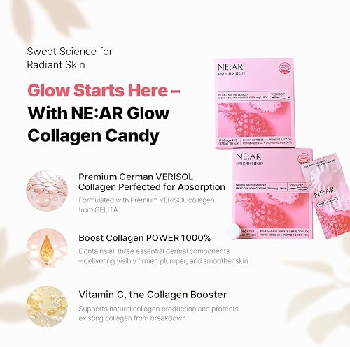 Miniatura 4 de NEAR Masticables de colágeno  2 péptidos de 500 mg con ácido hialurónico y vitamina C sabroso y fácil apoyo diario para piel, cabello, uñas, sabor a