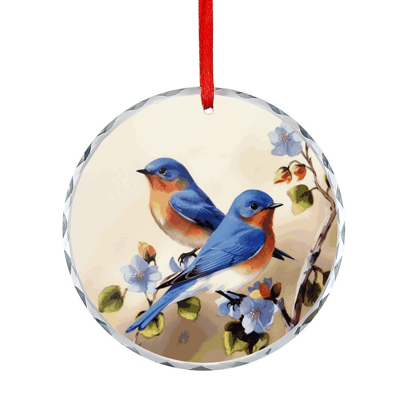 Btcowzrv Style Happy Bluebirds Round Ornament Hanging Pendant Decor