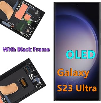 OLED Galaxy S23 Ultra LCD Screen Replacement for Samsung Galaxy S23Ultra 5G Display Touch Screen Digitizer SM-S918U SM-S918U1 Support Fingerprint S-Pen (with Black Frame+Back Cover Adhesive+Tools)