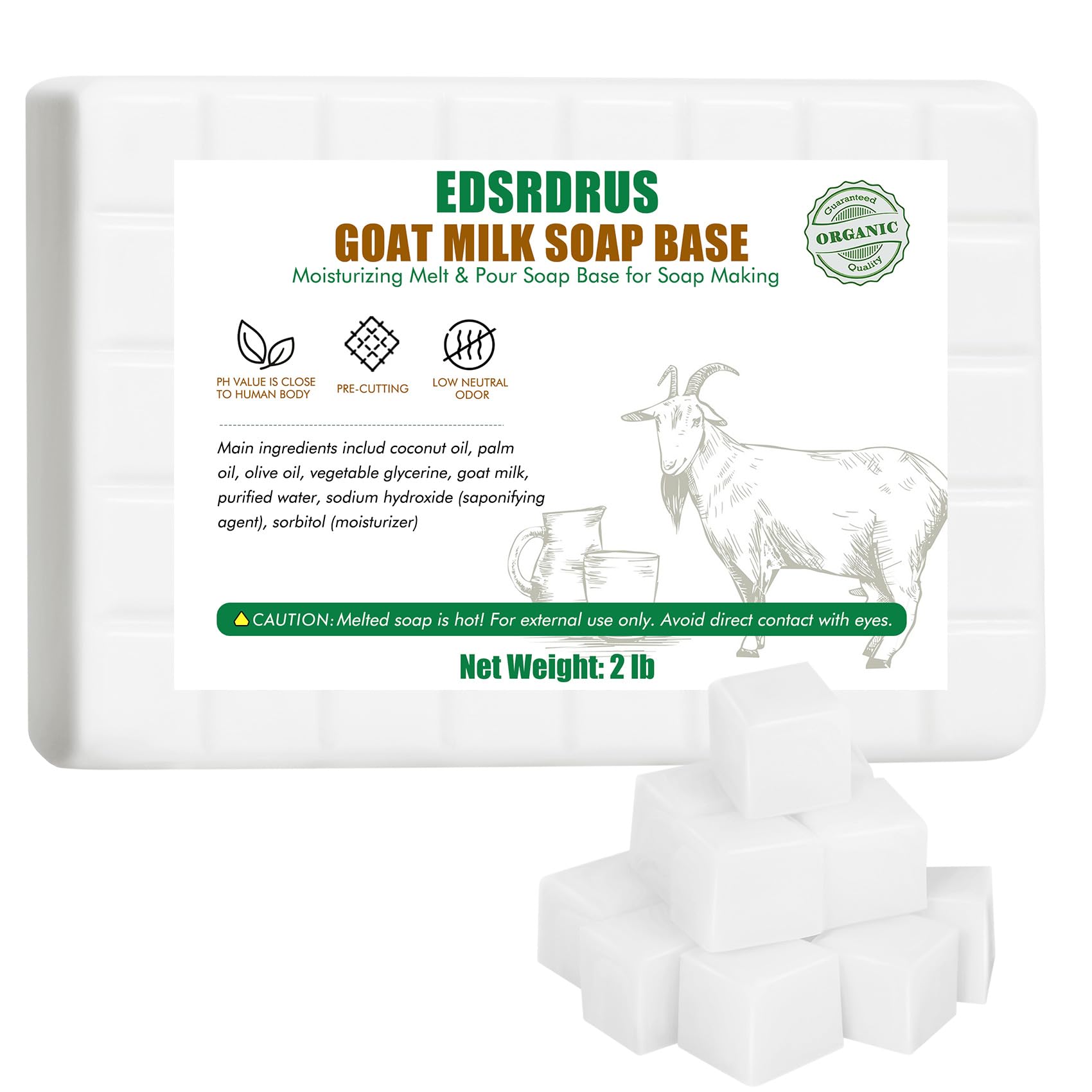 EDSRDRUS 2lb Scent Soap Base DIY Handmade with Goat Milk & Coconut Oil, Moisturizing Melt and Pour Soap Base