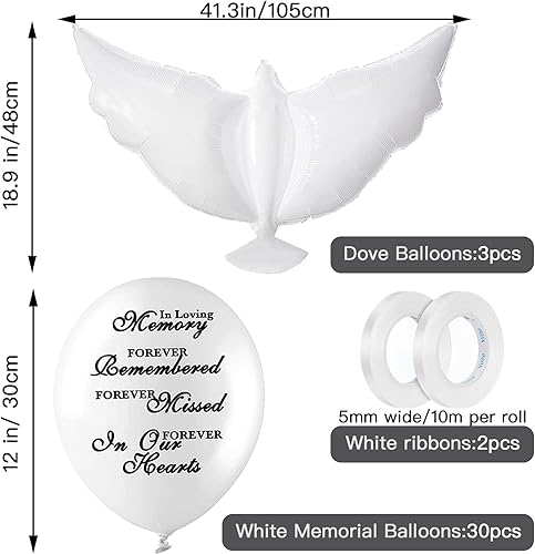 Miniatura 2 de Jishi Dove Memorial Balloons to Release in Sky, Biodegradable Funeral Balloons Memorial Decorations for Celebration of Life Party Happy Birthday in