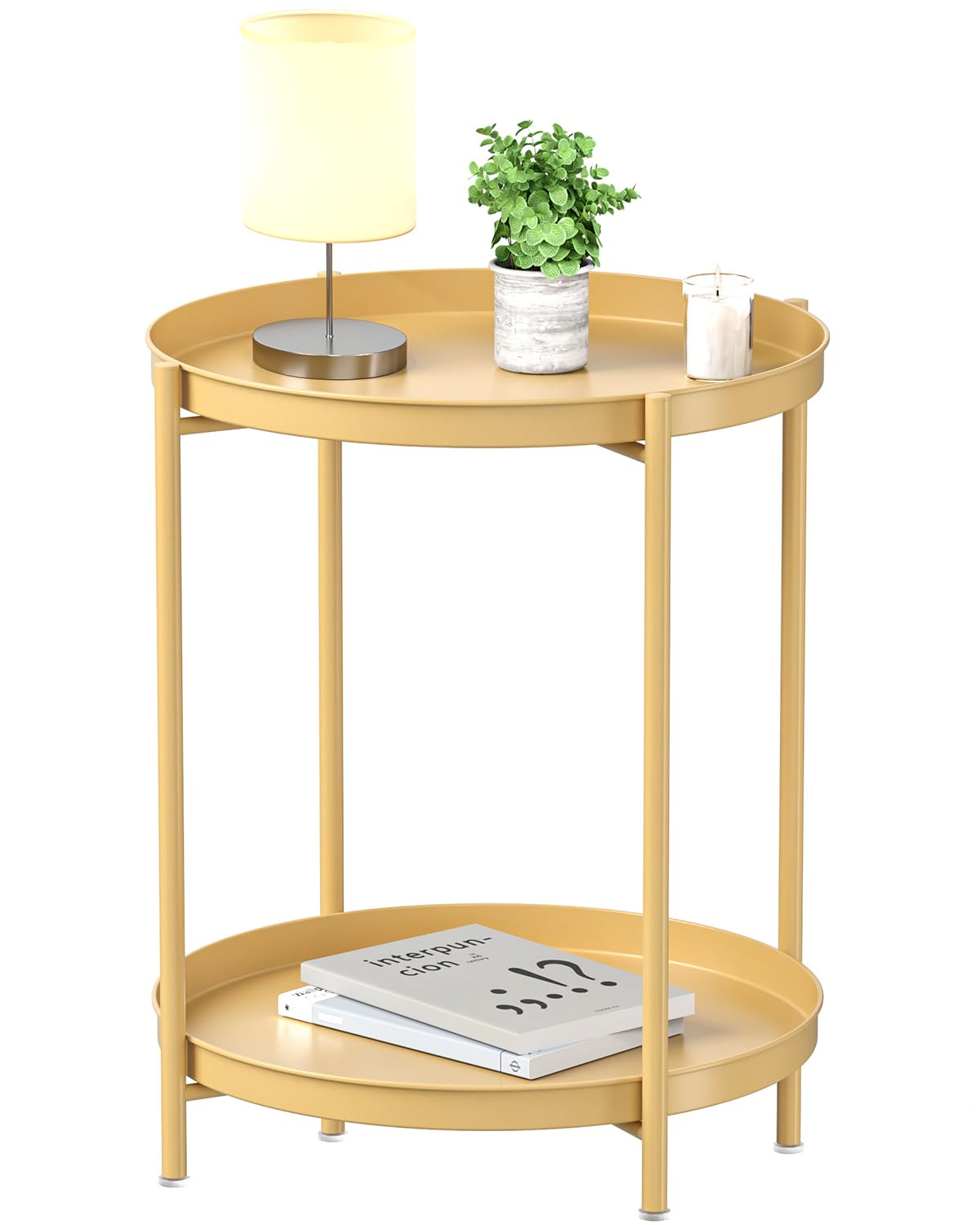 EKNITEY 2 Tier Side Table - Metal end Table Waterproof Small Sofa Coffee Side Tables Bedroom Indoor Outdoor with Removable Tray for Living Room Bedroom Balcony and Office