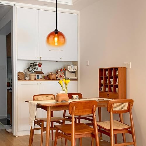 Miniatura 6 de Lámpara colgante pequeña de 1 luz con esfera de cristal, lámpara de techo negra moderna para sala de estar, comedor y cocina (naranja degradado)
