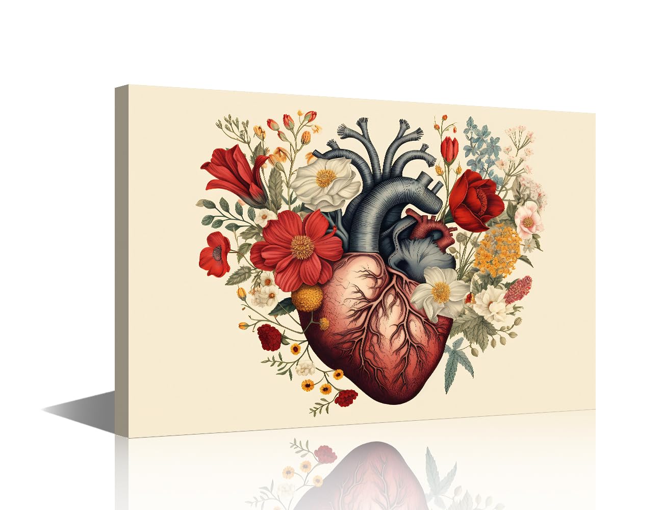 TUMOVO Art Painting Heart with Flowers for Women Bedroom Valentines Day Gifts for Home Wall Decorations Anatomical Heart Pictures Paintings Wall Art