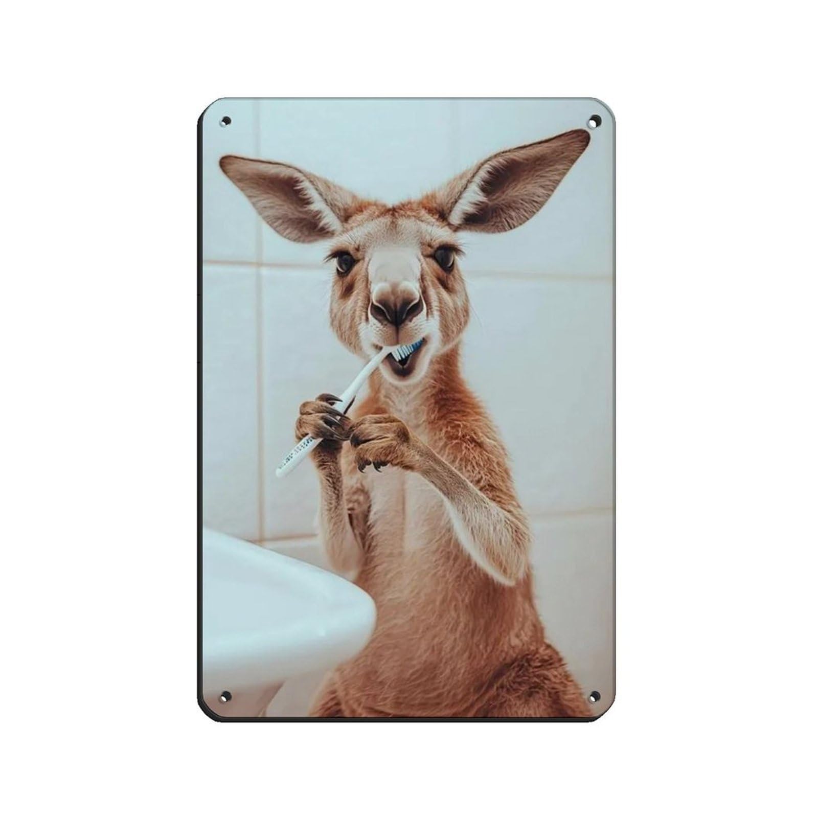 Kangaroo Brushing Teeth, Funny Bathroom Art Tin Sign Vintage Metal Pub Club Cafe Bar Home Wall Art Decoration Poster Retro 8x12inch(20x30cm)