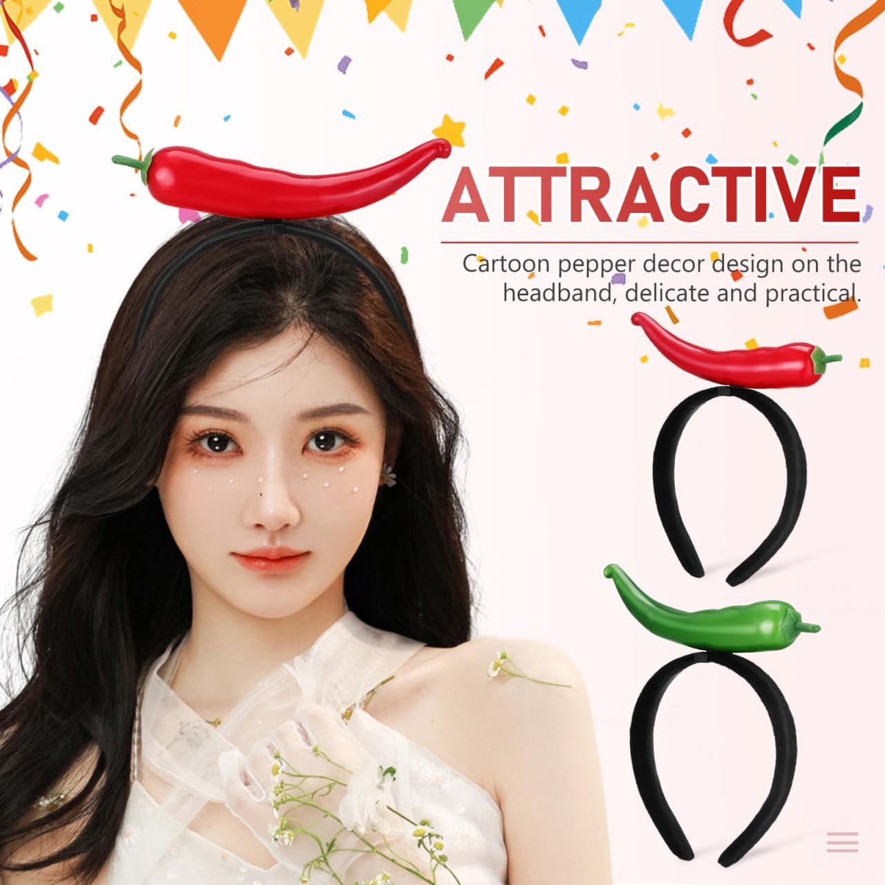 Chili Pepper Headband 2Pcs Funny Vegetable Hairband for Halloween Party Festival Dress-up Accessories - Image 7