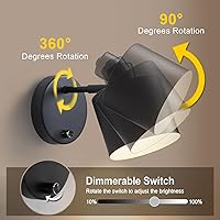 Vista 2 de LIGHTESS Aplique de pared con interruptor, apliques de pared de granja con atenuador de encendido y apagado, luces de pared industriales negras