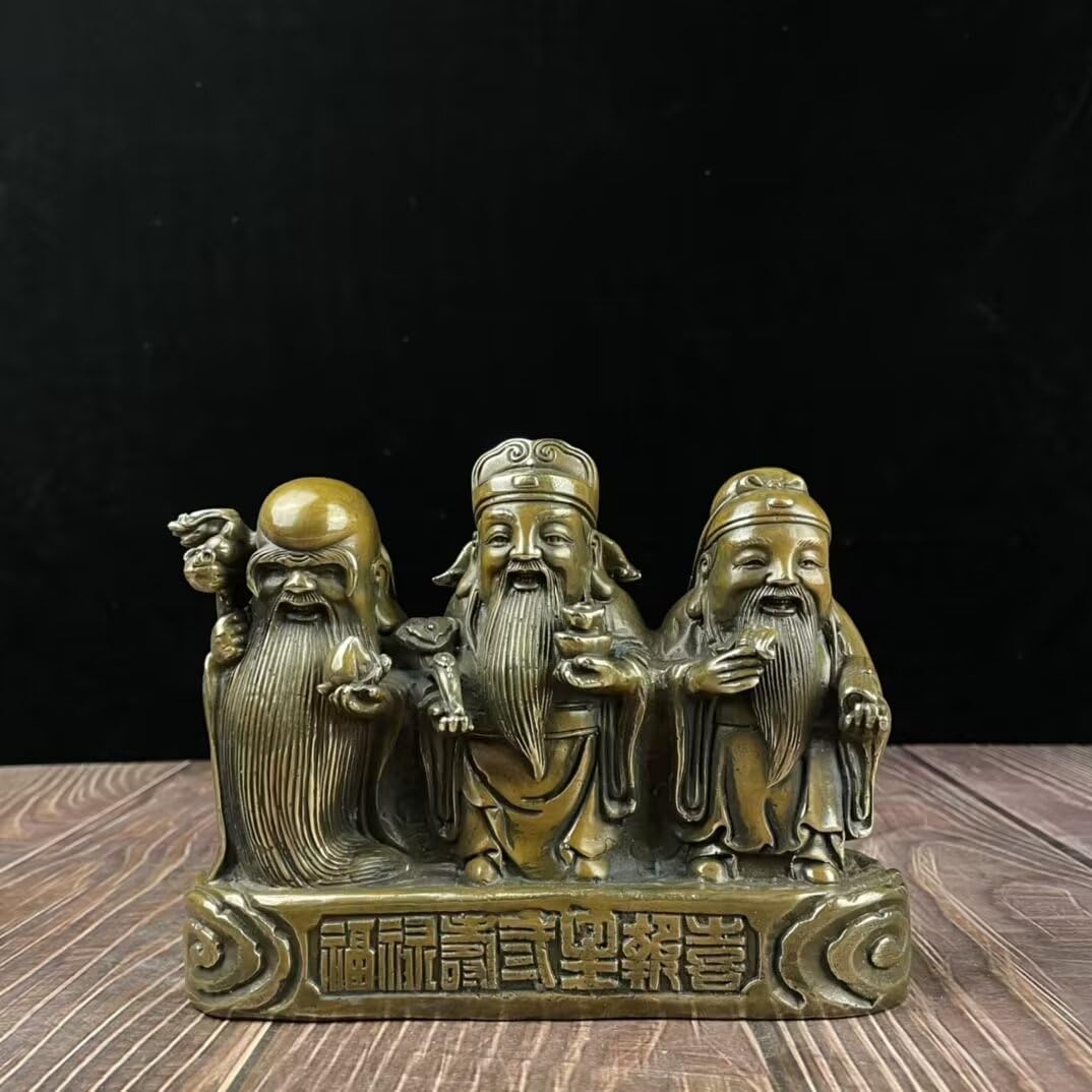 Dytartzx Fu Lu Shou Three Star Annunciation Buddha Brass Statue Set Living Room Buddha Hall offering Xifai Fuxing Charm Adornment