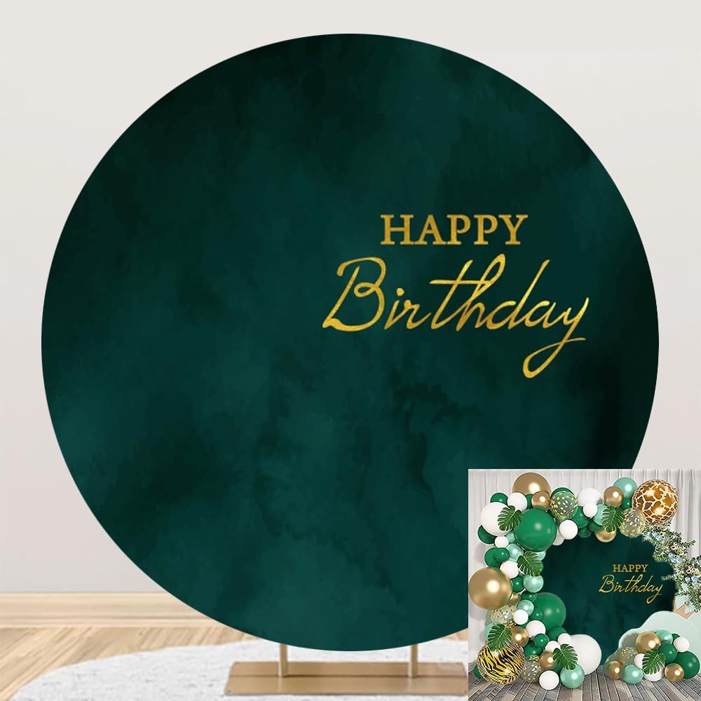 Happy Birthday Round Backdrop - 7.2ft Rose Gold & Black Party Background