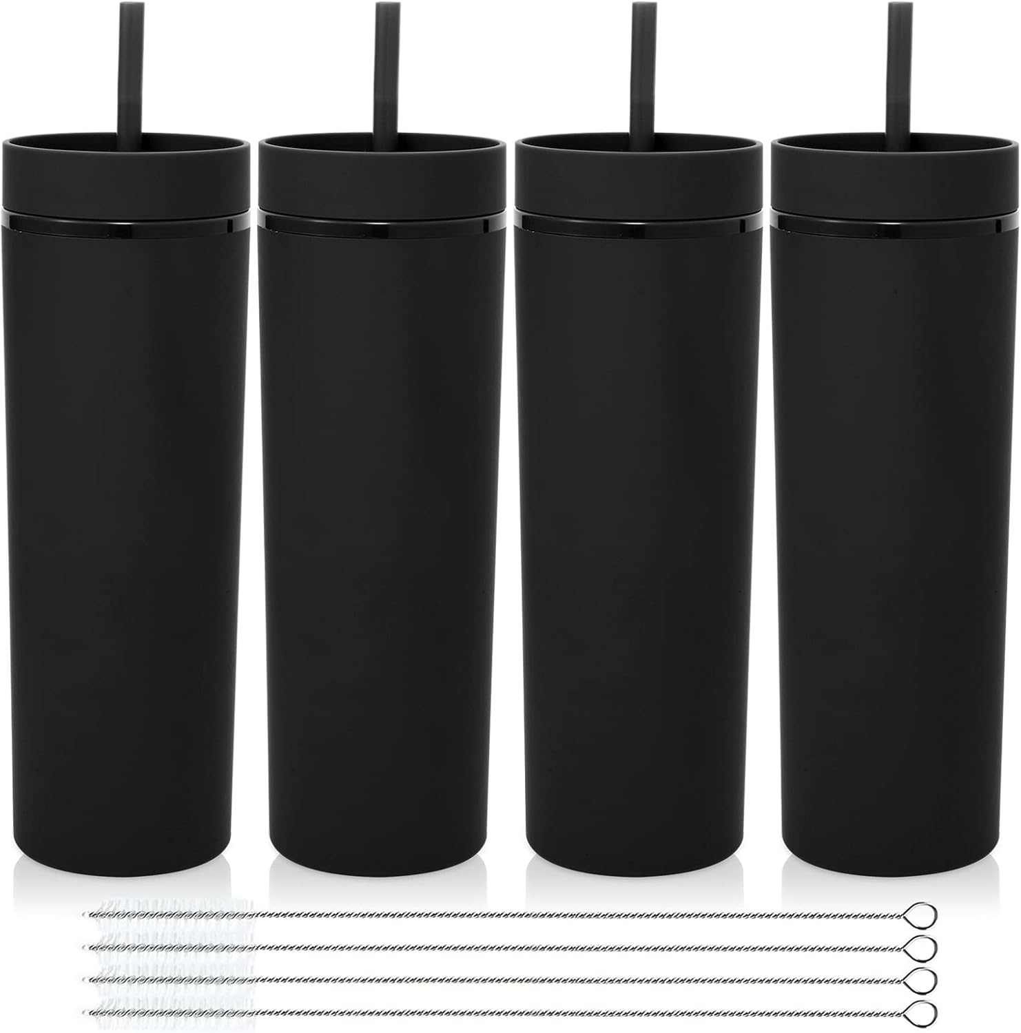 Volhoply 20oz Plastic Skinny Tumblers Bulk 4 Pack,Double Wall Tumbler