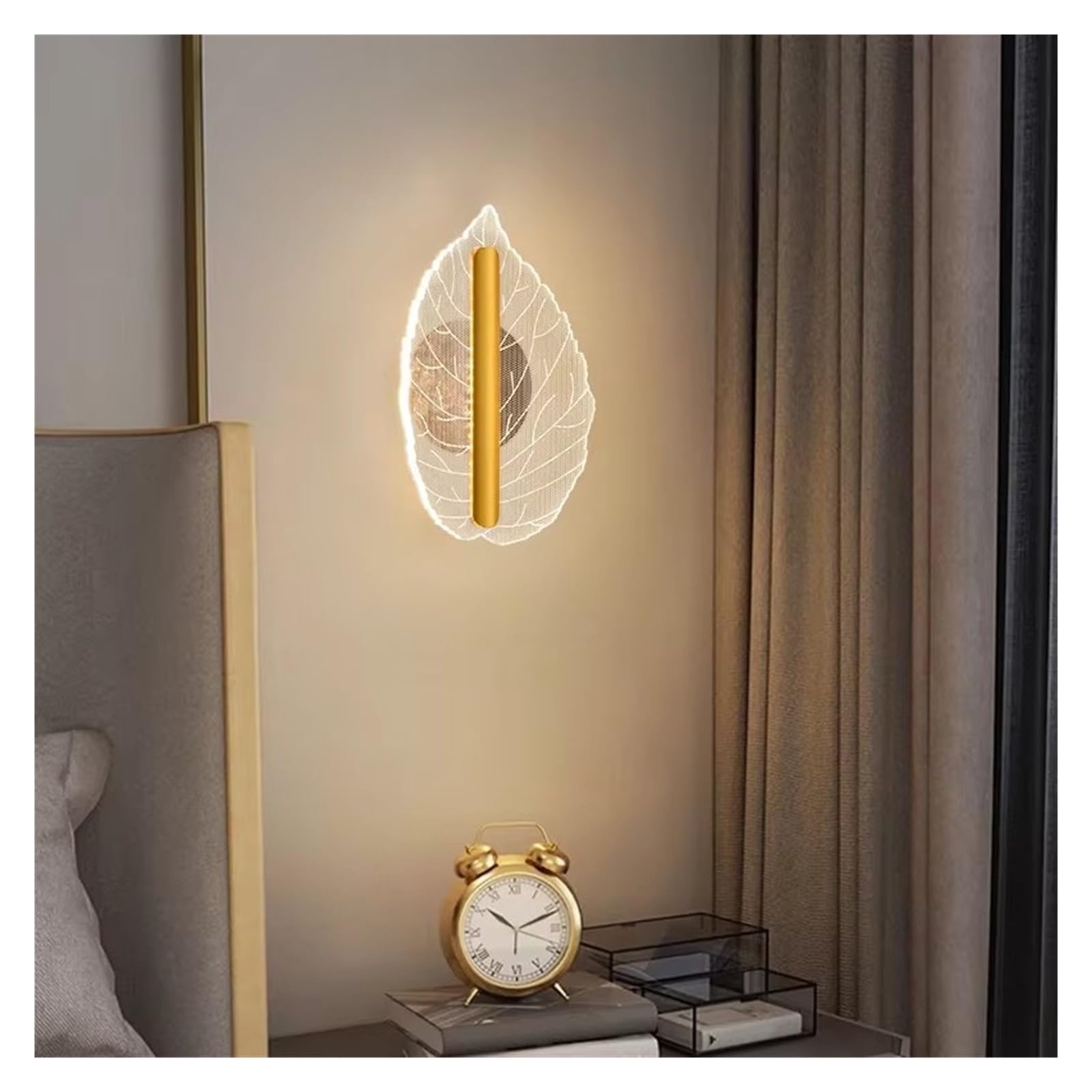 HPTHLY Leaves Wall Lamp Indoor Living Room Bedroom Bedside Lamp Nordic Hotel Corridor Hallway Wall Lamp,Simple (Gold-Cool White)