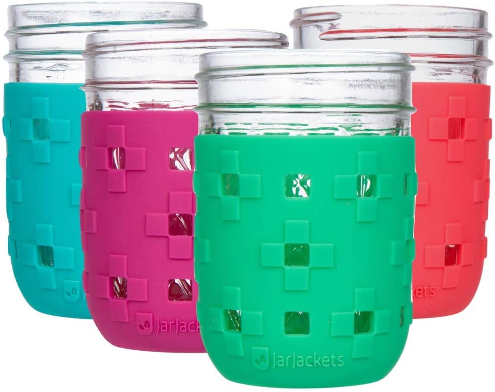 JarJackets Silicone Mason Jar Protector Sleeve - Fits 8oz REGULAR mouth Jelly Jars (4, Multicolor)