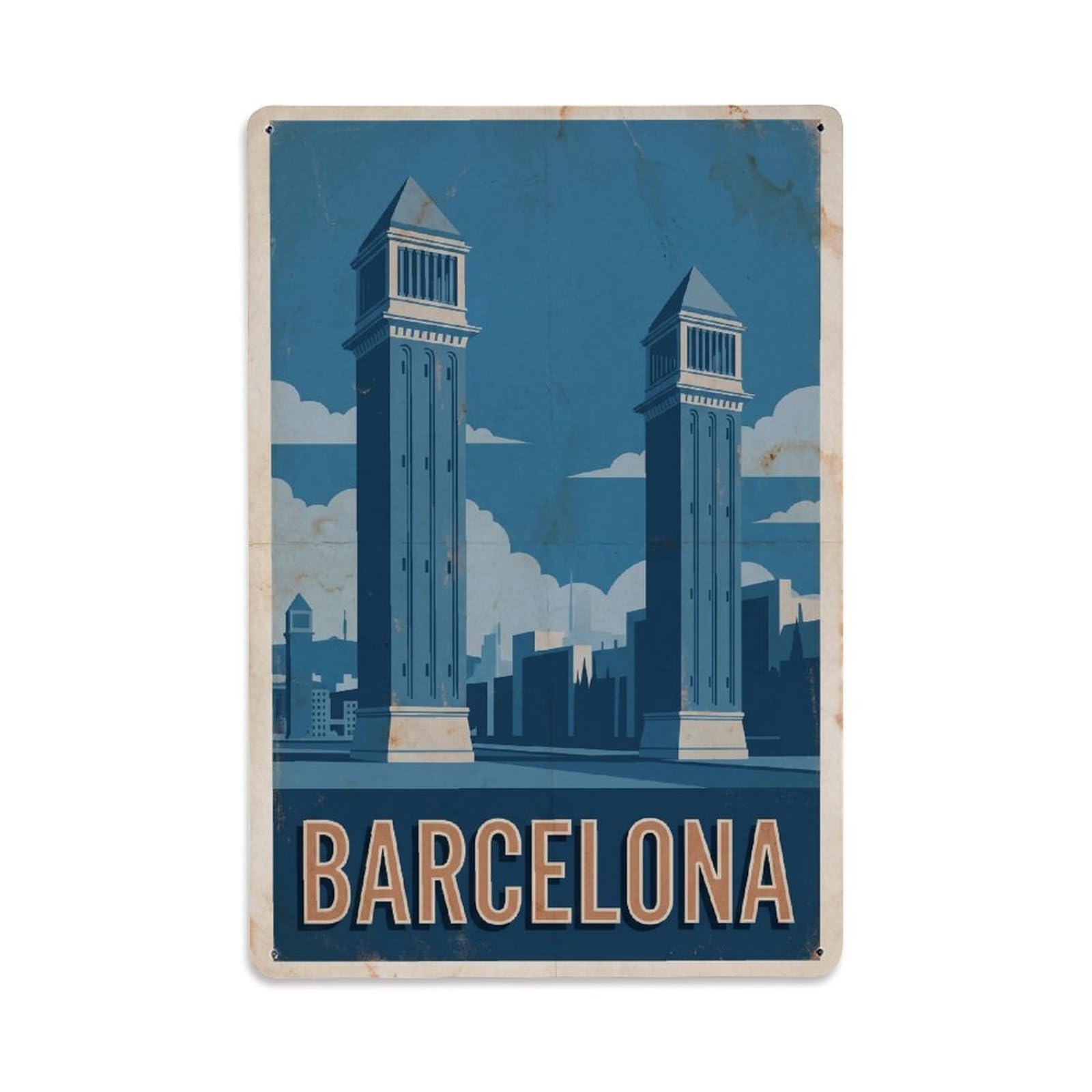 Este 8X12inch Style Vintage Travel Barcelona Spain Interesting Metal Tin Sign