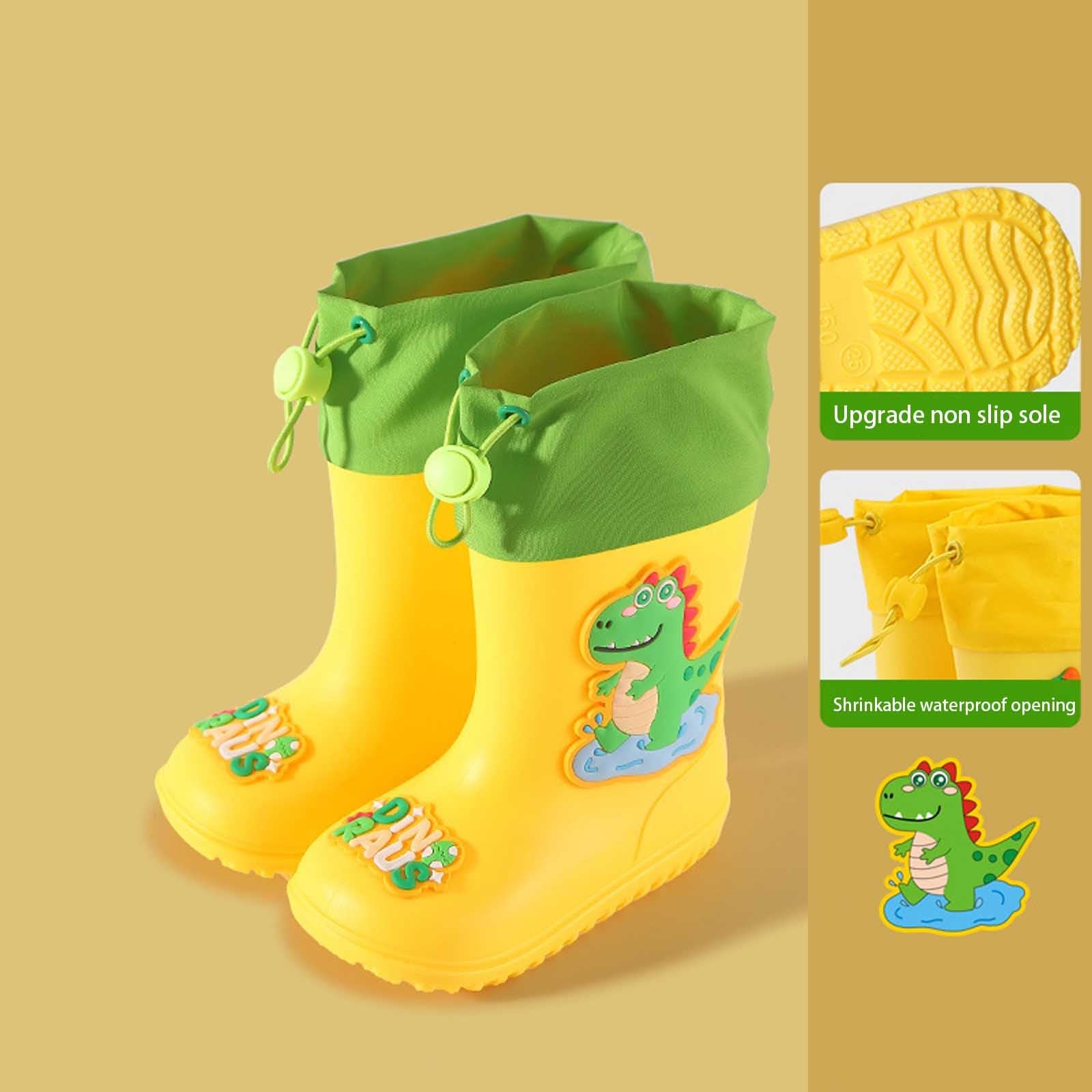 Botas niños fácil Poner Botas de Lluvia para niños y niñas, Antideslizantes, cómodas, para Jugar al Libre. (Yellow, 35 Big Kids)