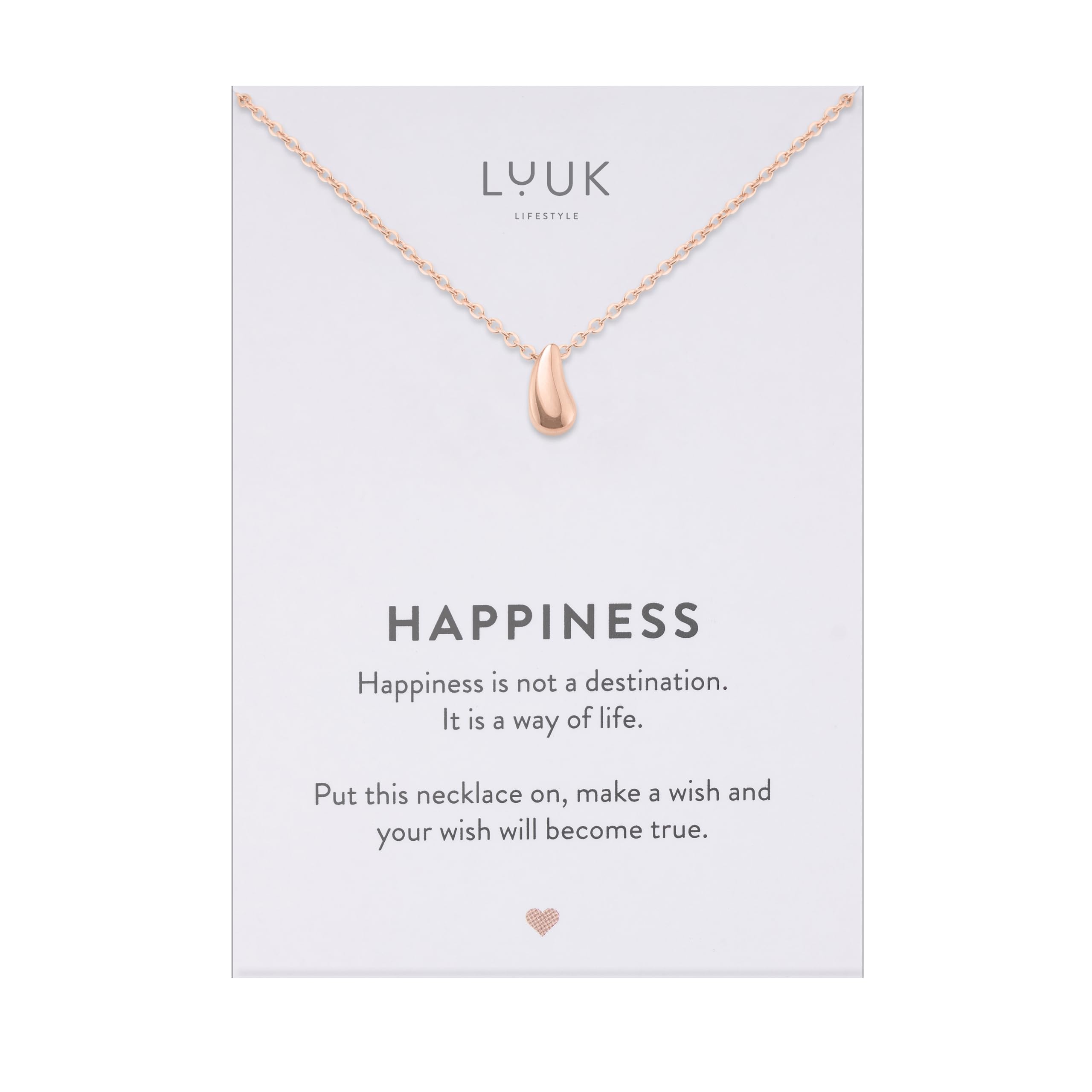 LUUK LIFESTYLE Collares de acero inoxidable para mujer con finos amuletos de la suerte y tarjeta mensaje HAPPINESS,idea de regalo mujer, hermana, hija, sobrina, plateado, dorado, oro rosa