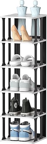 Miniatura 1 de Zapatero estrecho de 6 niveles pequeño organizador para armario, duradero y moderno apilable, organizador de almacenamiento de zapatos para muebles