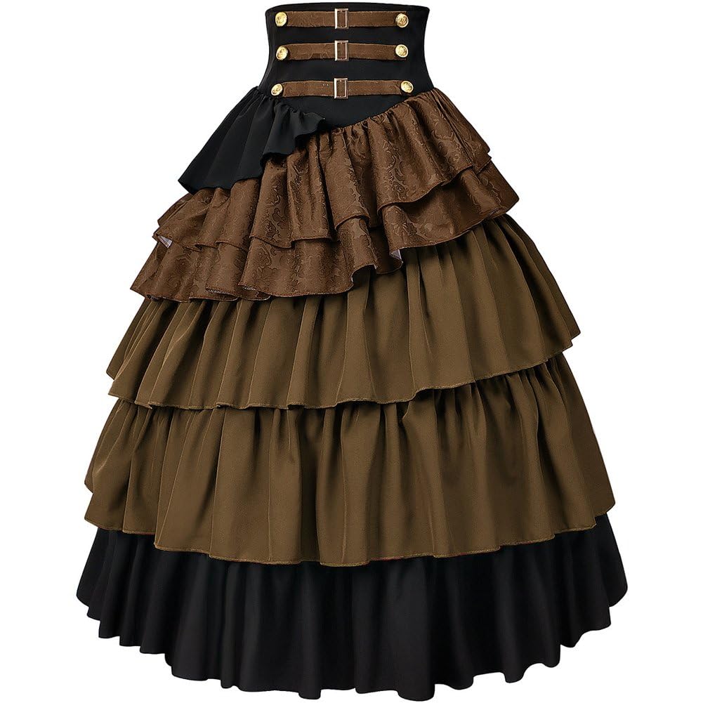 Falda Victoriana Gótica con Volantes - Falda De Disfraz De Pirata Steampunk para Mujer, Ideal para Ferias Renacentistas Y Halloween.