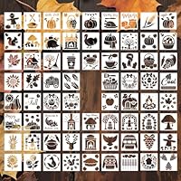 70 Stück Herbst Malschablonen, 7,5x7,5cm Thanksgiving Wiederverwendbare Herbstvorlagen für Heimwerkerarbeiten auf Holz Leinwand Stoff Wand Veranda Heimdekoration