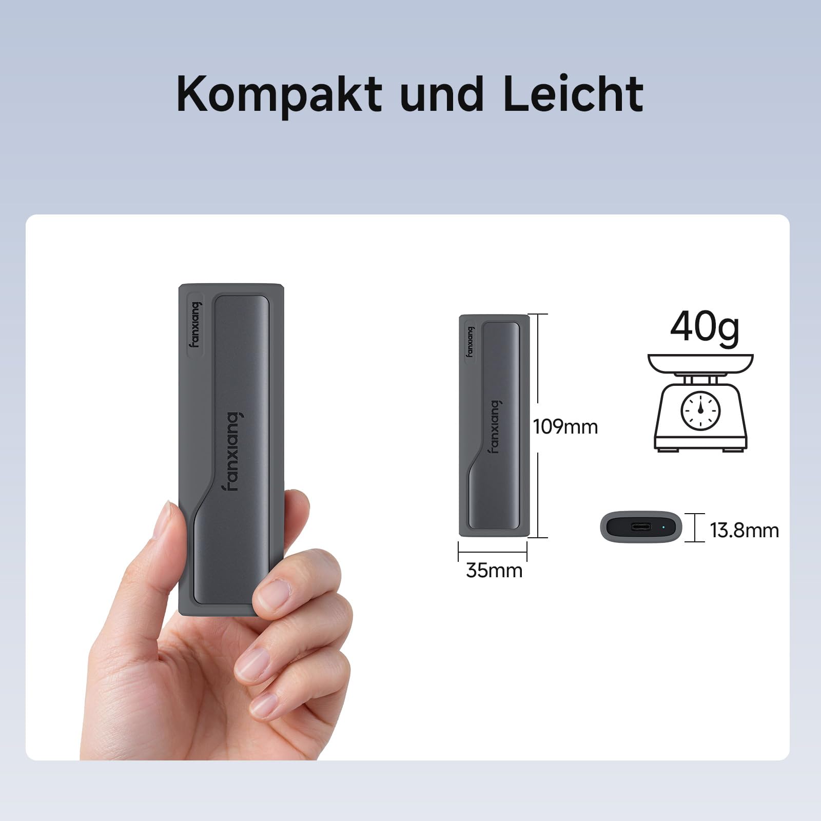 fanxiang Portable SSD 500GB Externe Festplatte, 1000MB/s USB3.2 Gen2 Type-C