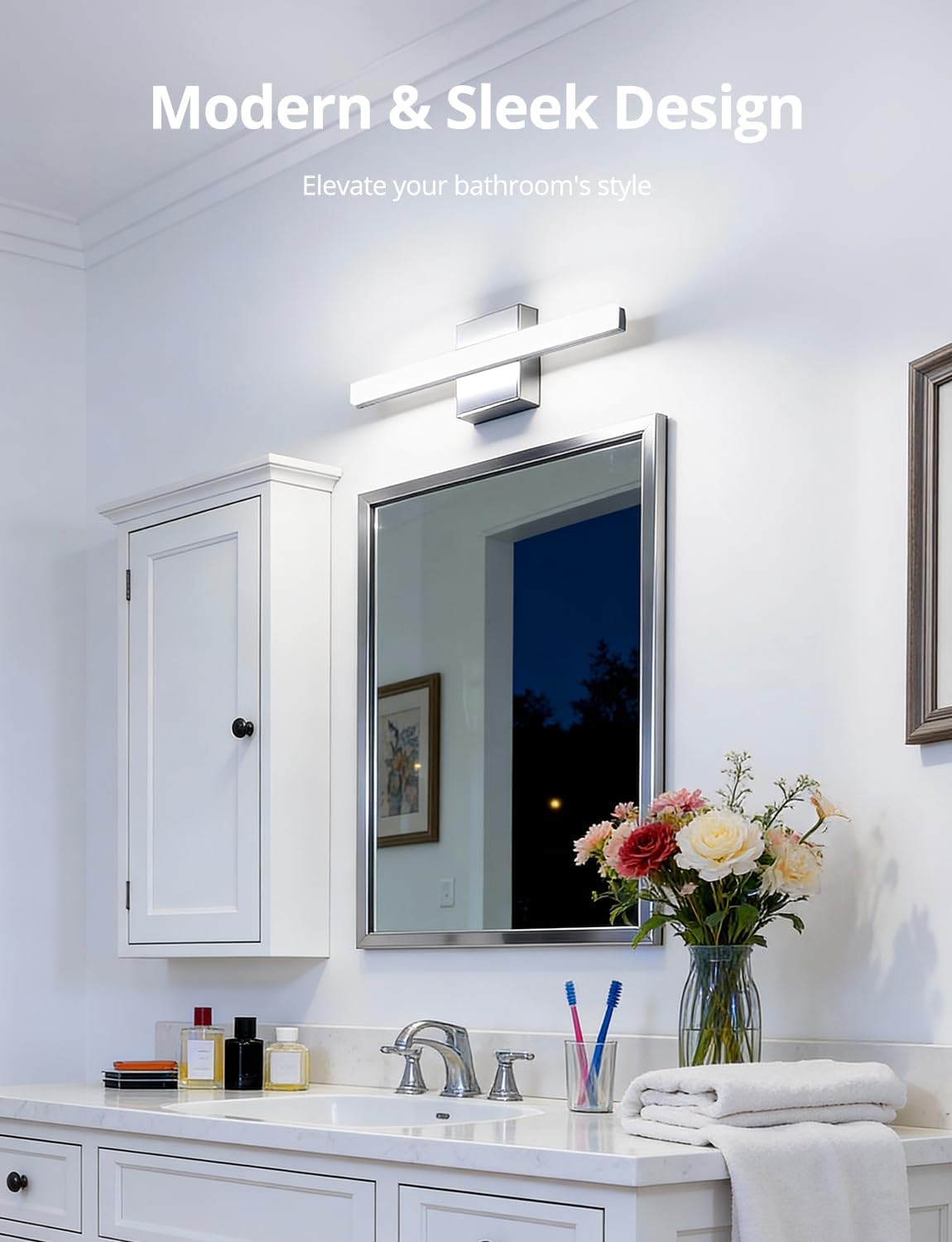 Combuh Modern Bathroom Light Fixtures Over Mirror, 16 Inch IP44 9W Chrome Vanity Light Bar for Bathroom, Wall Light Fixtures Cool White 6000K