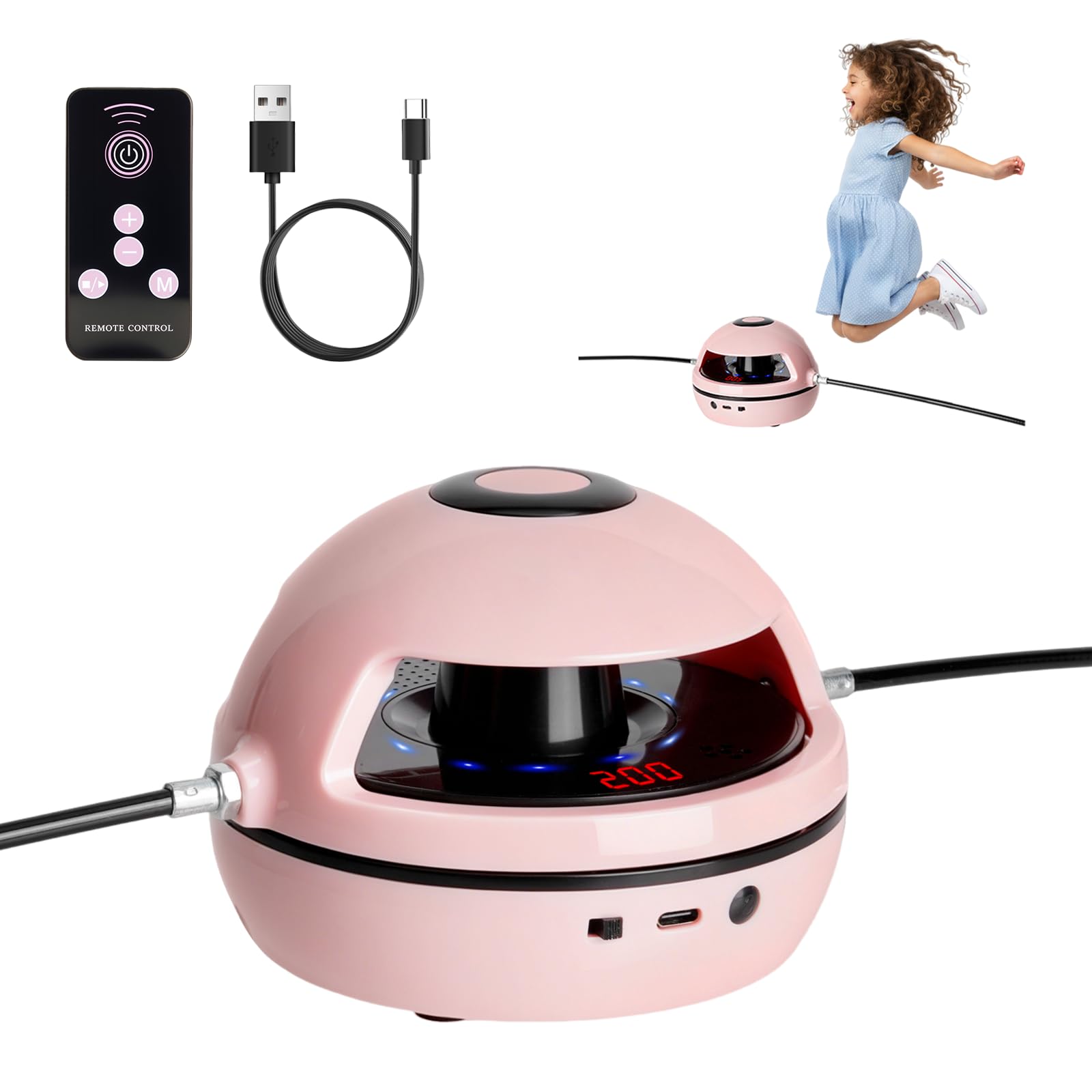 Corde à Sauter Électronique, Machine à Sauter Intelligente avec Télécommande, avec 10 Niveaux de Vitesse, Compteur D'affichage LED, Musique Bluetooth, Appareil D'entraînement pour Enfants et Adultes