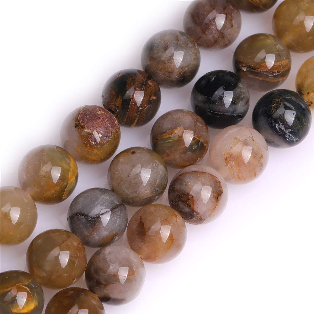 GEM-Inside Natural 10mm Brown Pietersite Round Gemstone Semi Precious Loose Beads for Jewellery Making 15'' — image 1