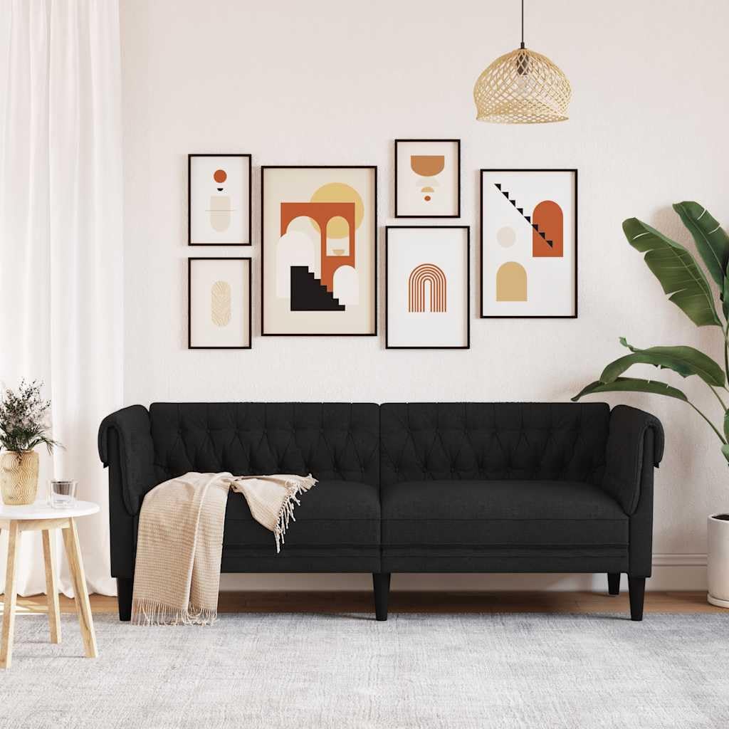 Generico Divano Chesterfield a 3 Posti Nero in Tessuto,Divani-372558